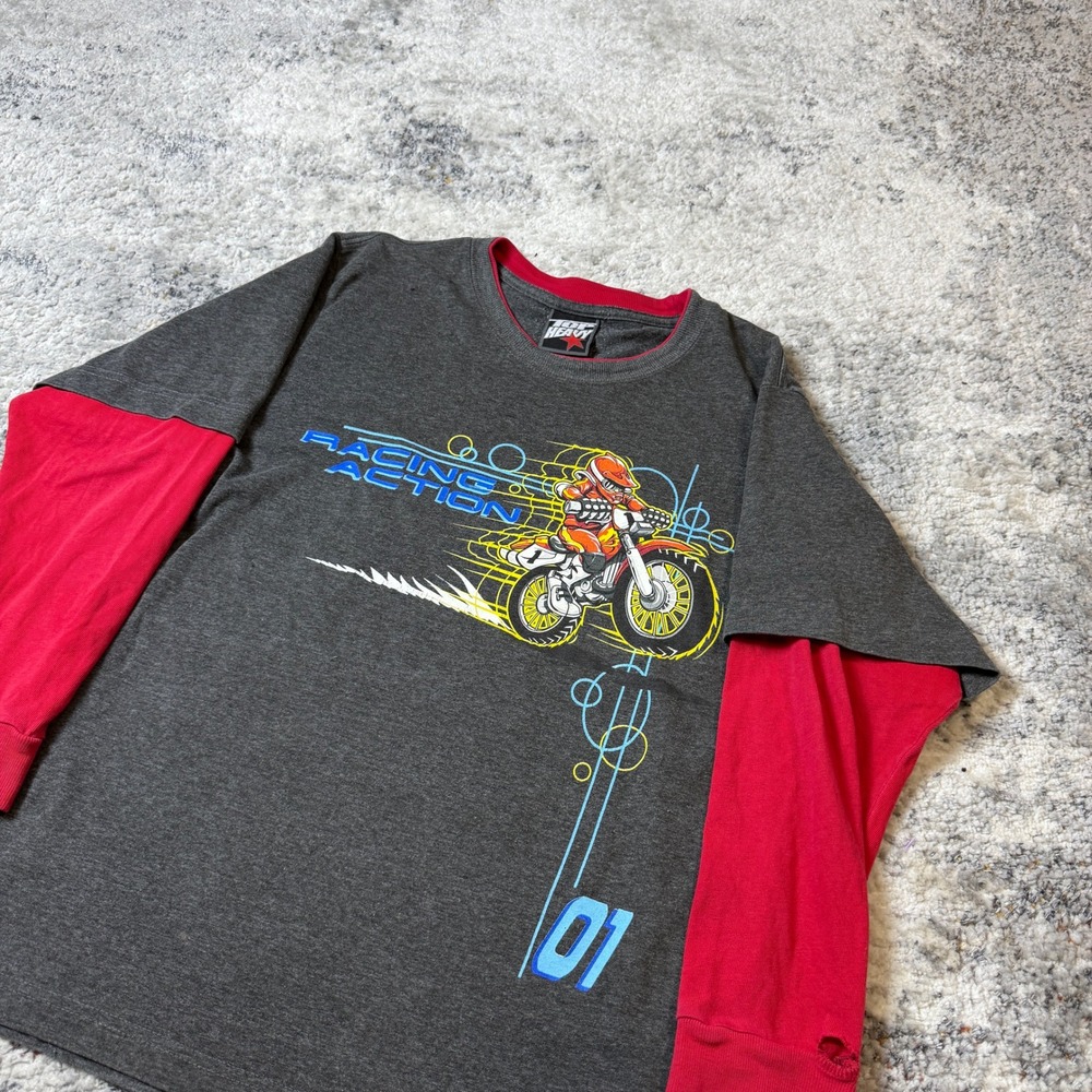 Top Heavy Racing Action Motocross Graphic Long Sleeve Shirt Grey Red Men S M